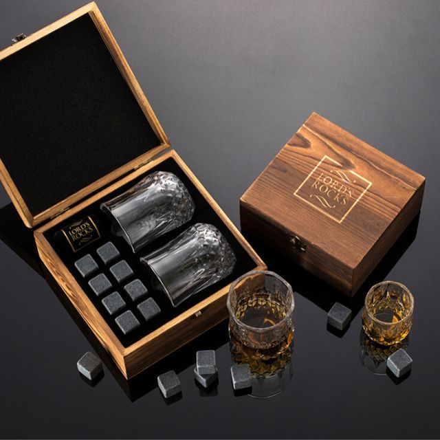 Whiskey Glass Gift Set with 8pc square cool stones