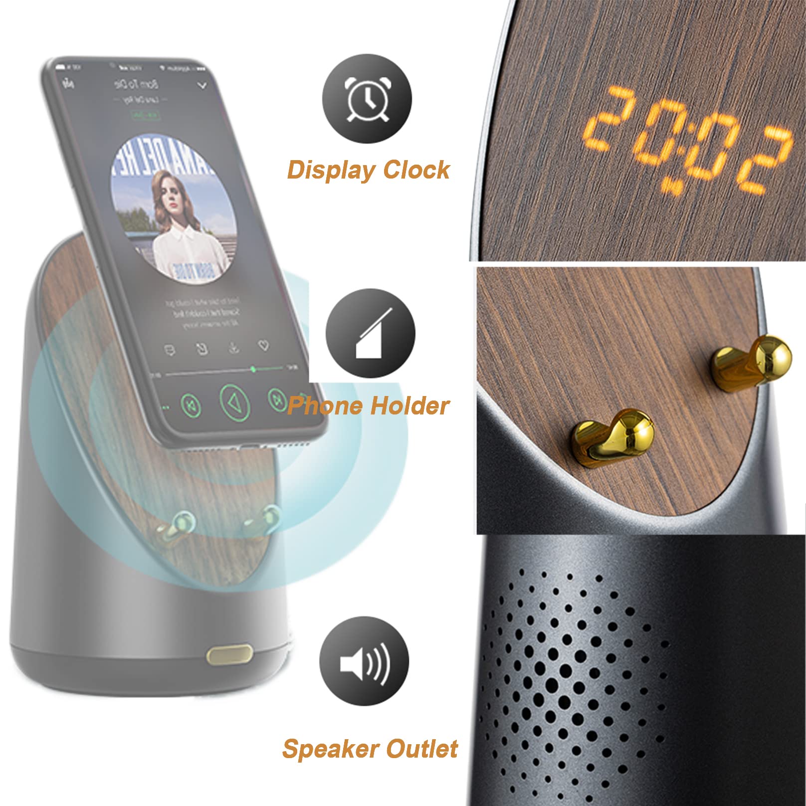 Phone Holder /Bluetooth Spreaker / Digital Clock/Wireless Charger