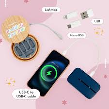 Wooden Round Multi USB Charging Adaptercable Kit