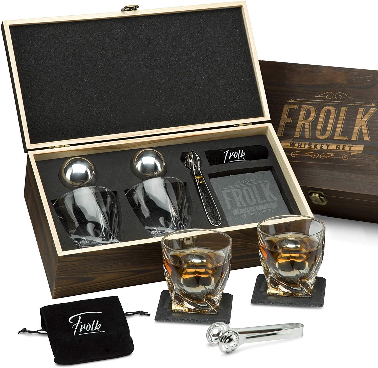 Whiskey Glass with 2 Metallic Balls Gift Set