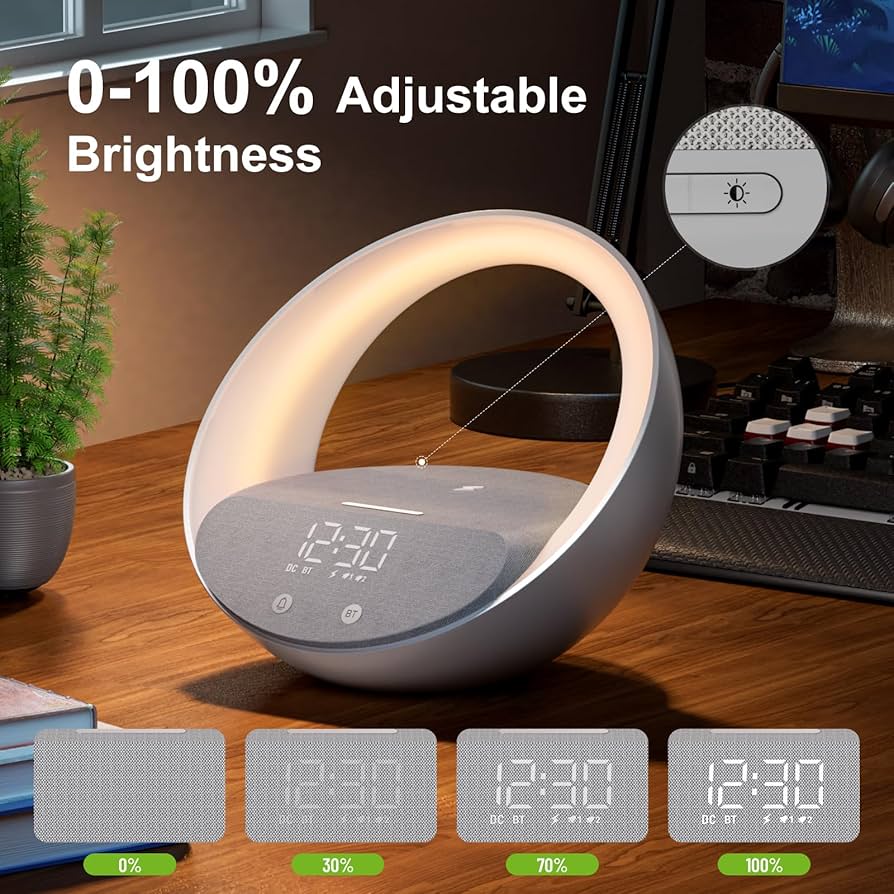 Wireless Charger / Digital Clock Bedside Lamp/Bluetooth Speaker/FM