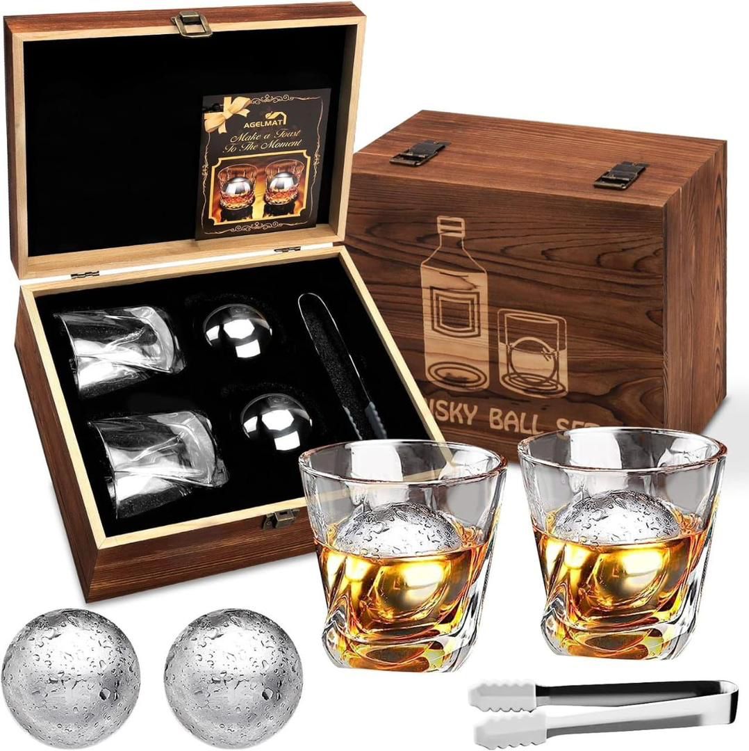 Whiskey Glass with 2 Metallic Balls Gift Set