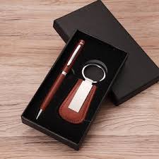 Leather Keyring with Pen Set