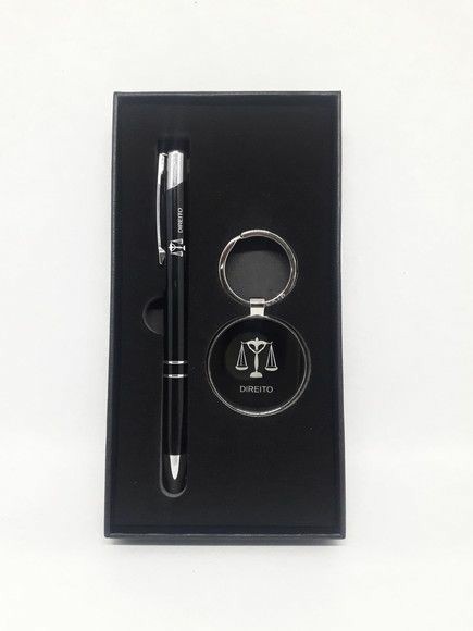 Metallic Black Pen & Keyring Set