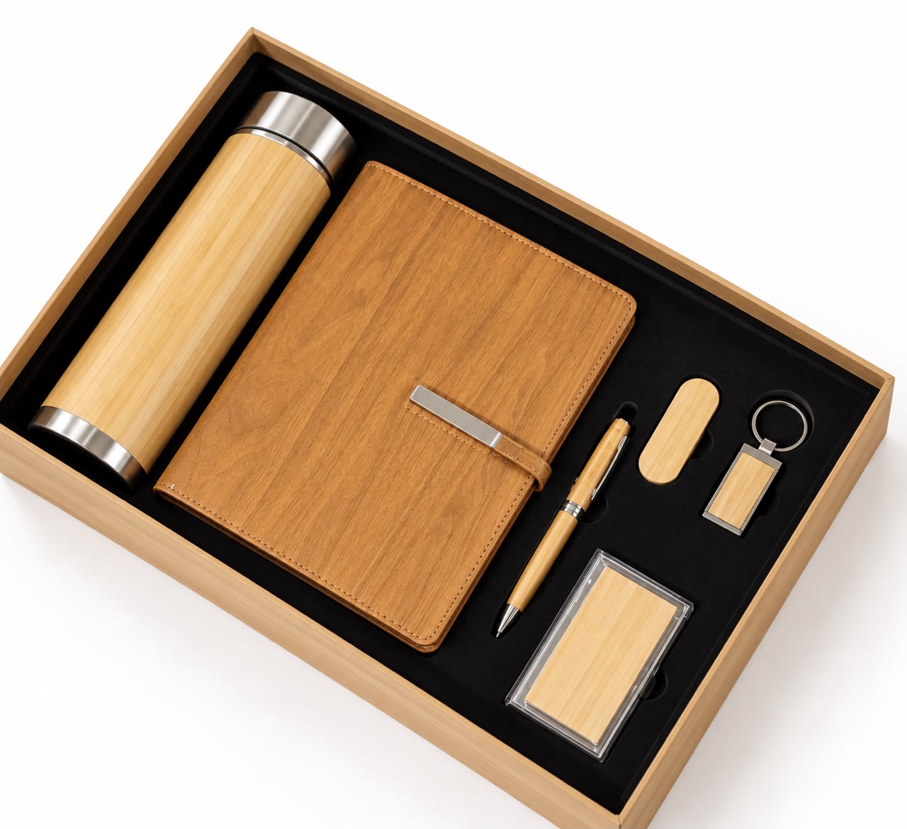 6 Set Notebook , Pen , Keyring , Cardholder ,Flask & Pendrive