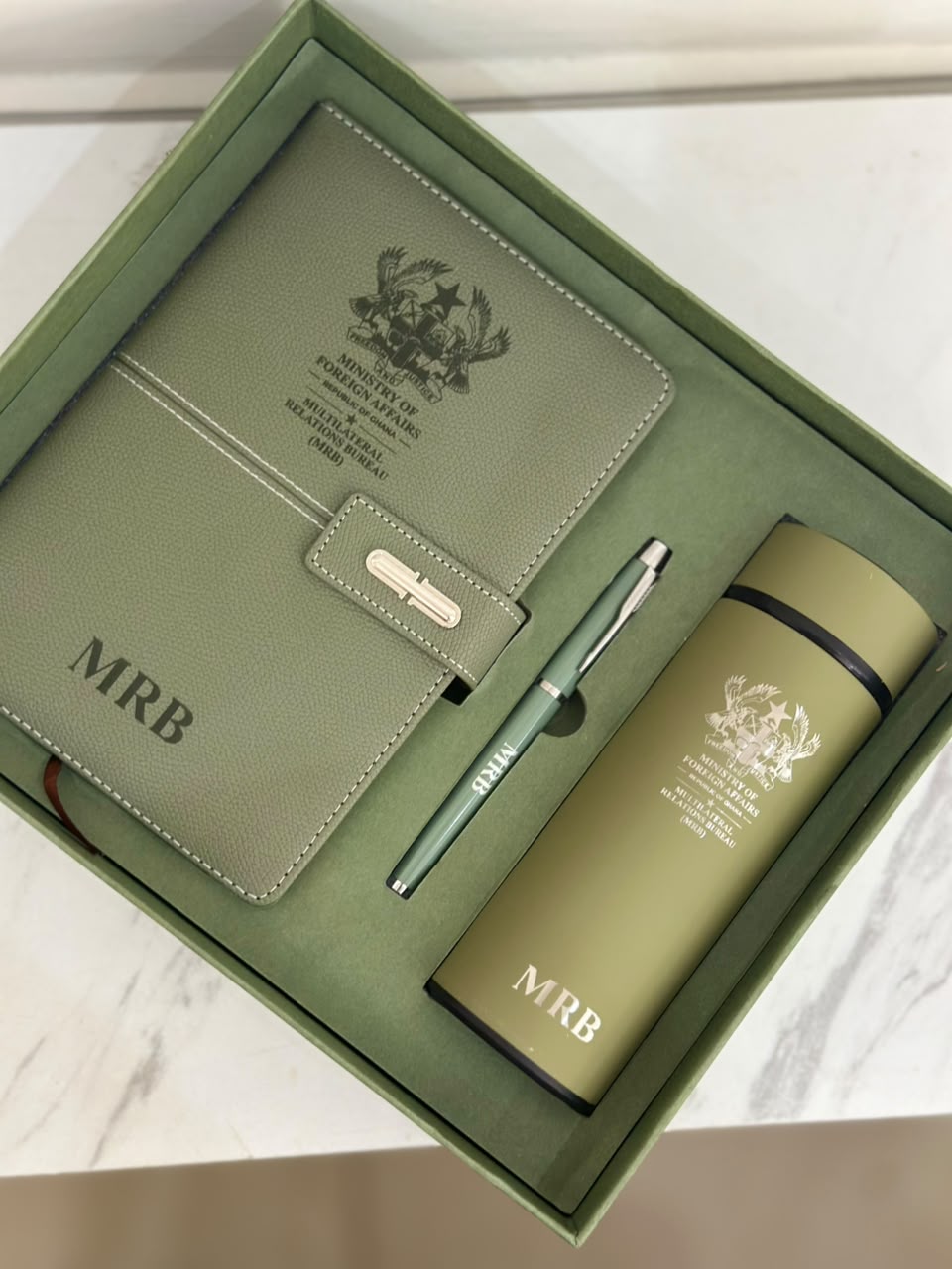 Leather Notebook, Pen, Thermos Gift Set