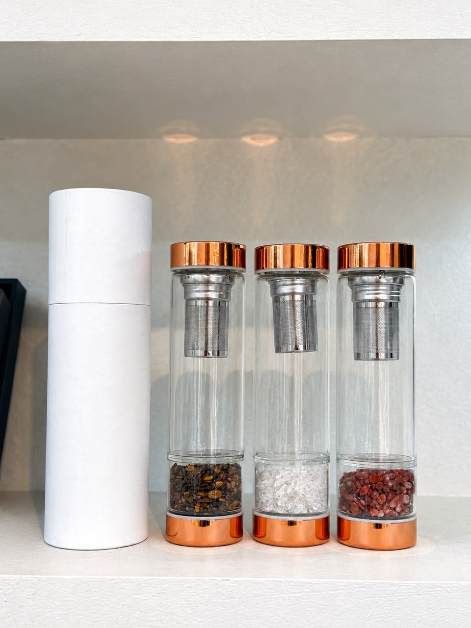 Gemstone Crystal Glass Water Bottle With Tea Infuser