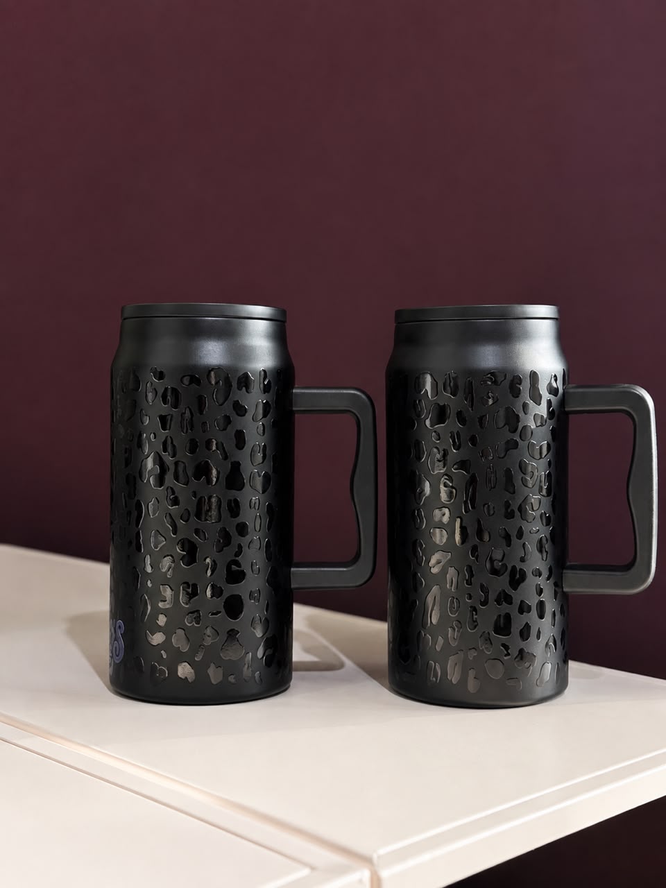 Black Marble Insulated Tumbler with handle and straw