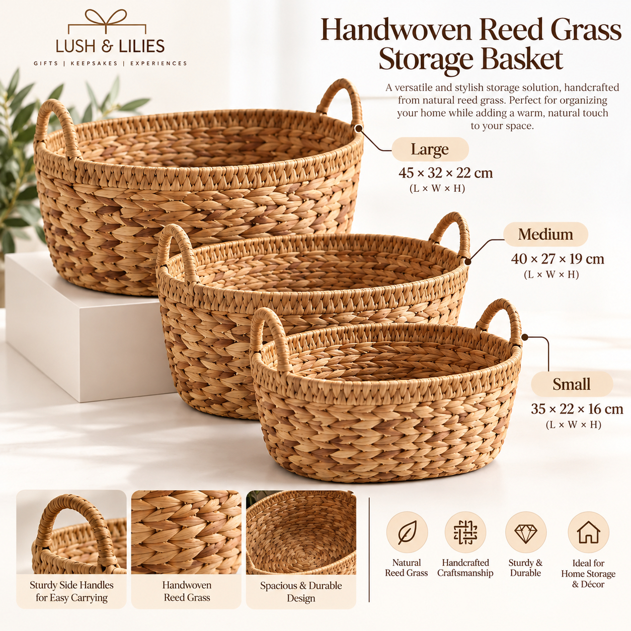 Handwoven Seagrass Storage Basket with Handle