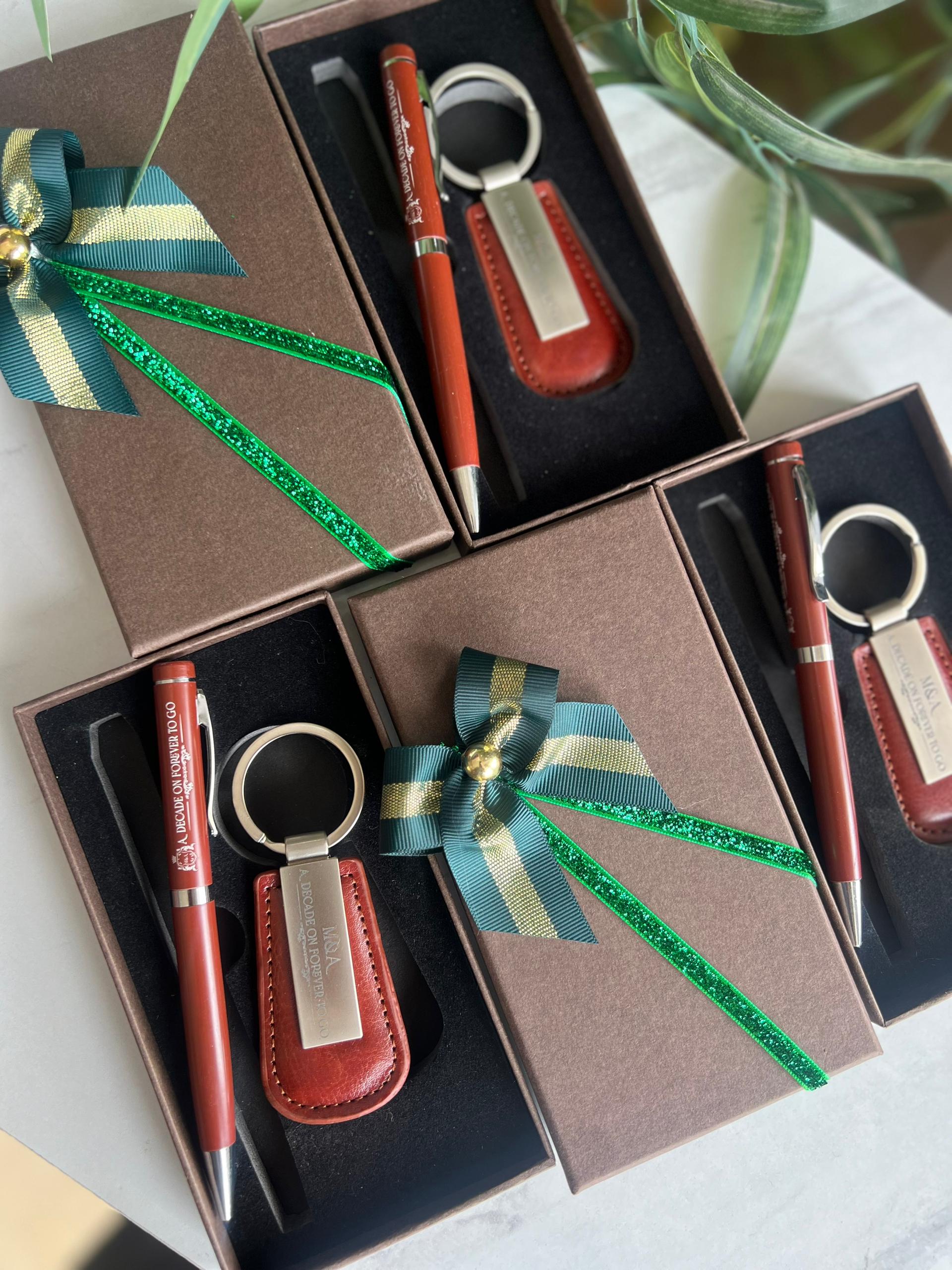 Leather Keyring with Pen Set