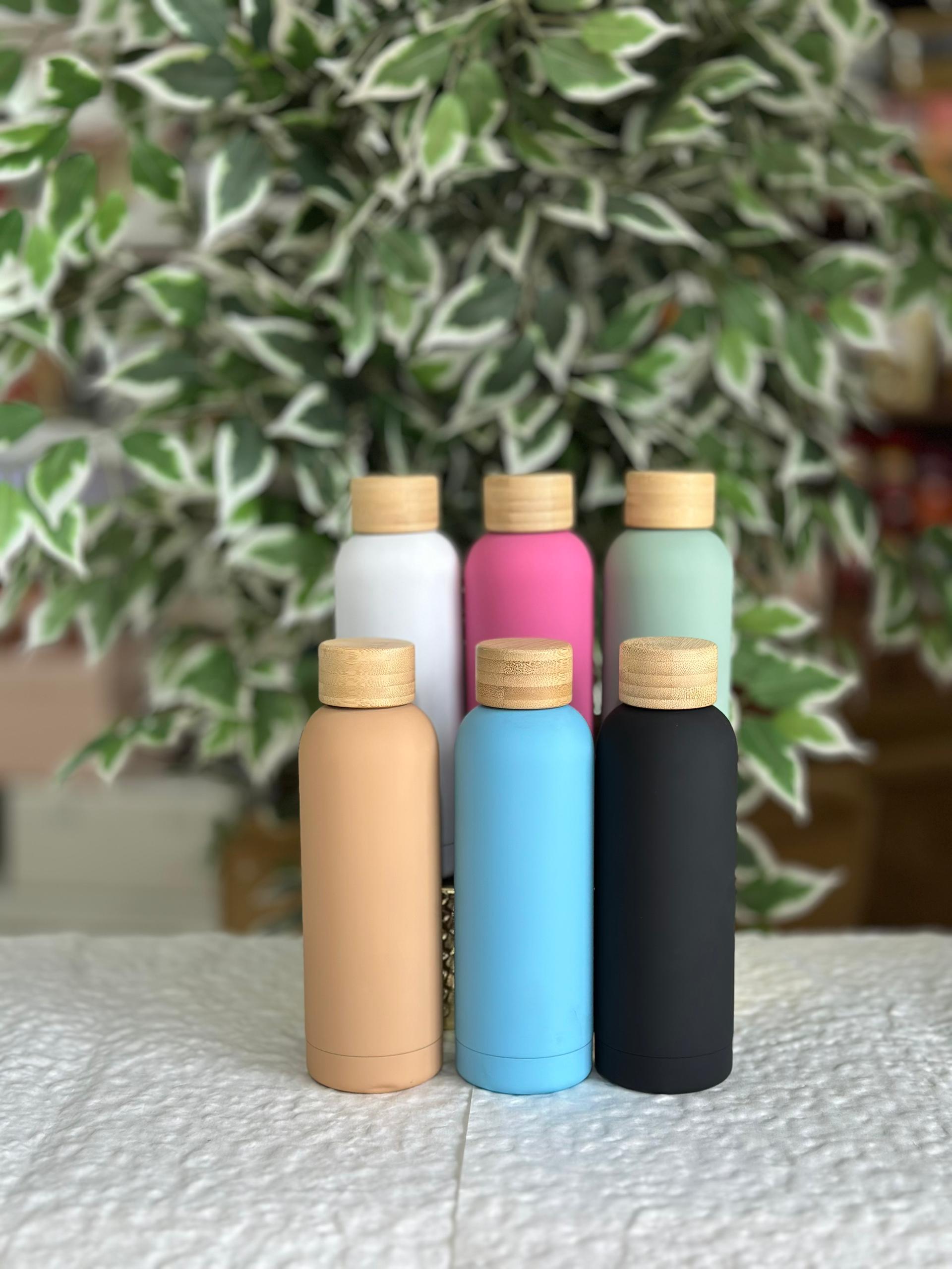 Pastel Colored Flask with bamboo cover
