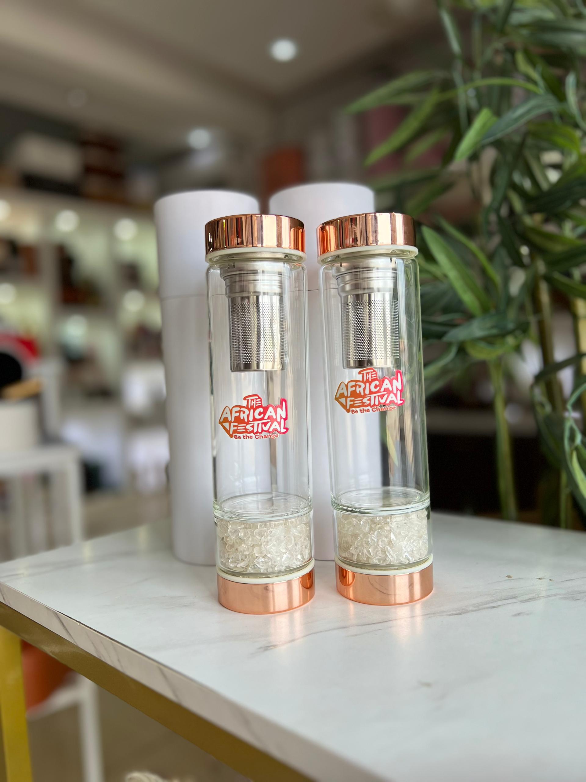 Gemstone Crystal Glass Water Bottle With Tea Infuser